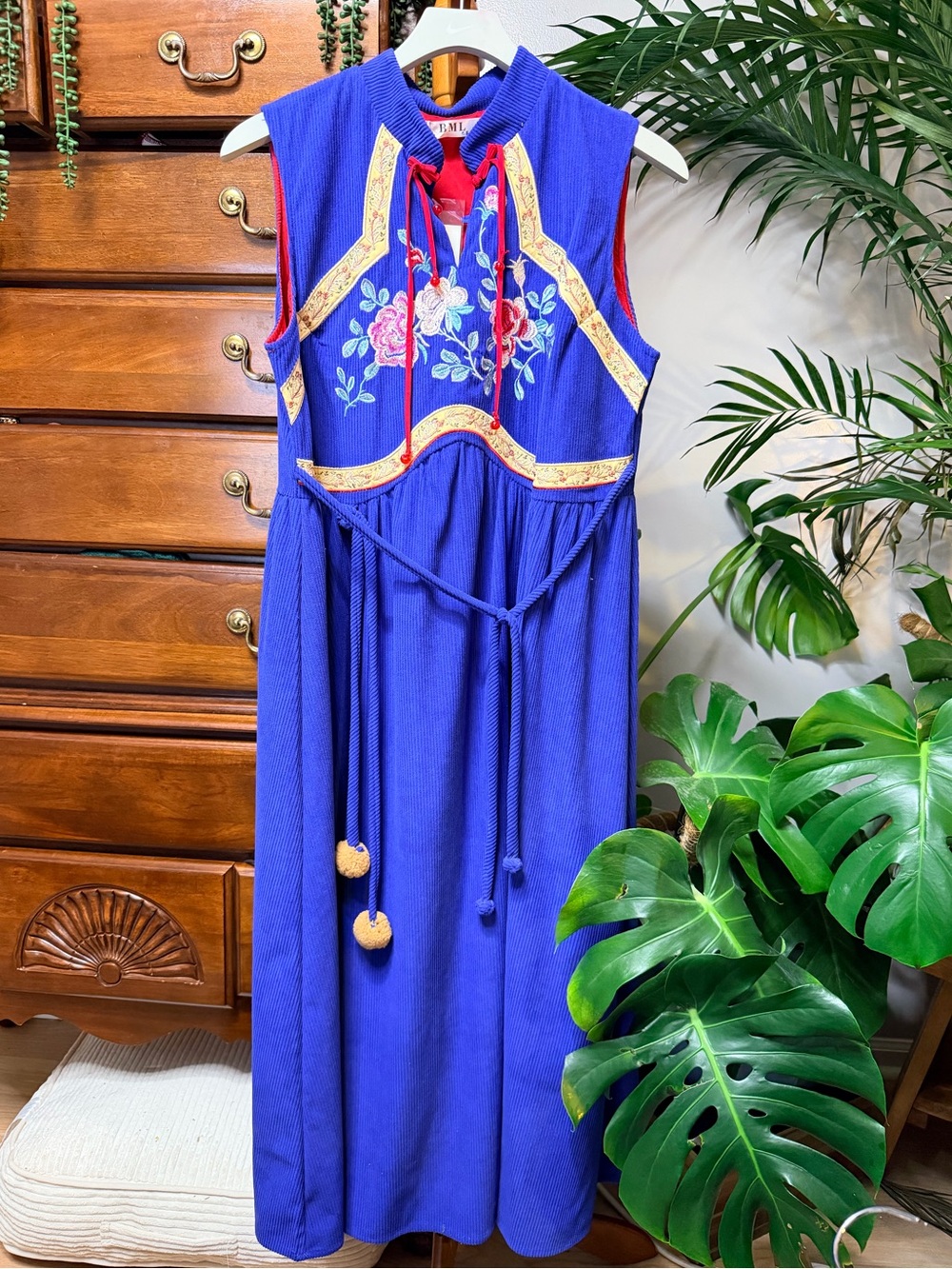 Floral Embroidered Dress in Royal Blue